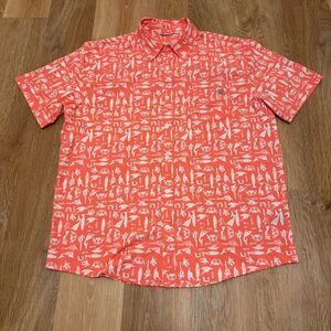 Huk Coral Short-Sleeve Printed Button-Down Shirt Men’s Large Fishing Beach
